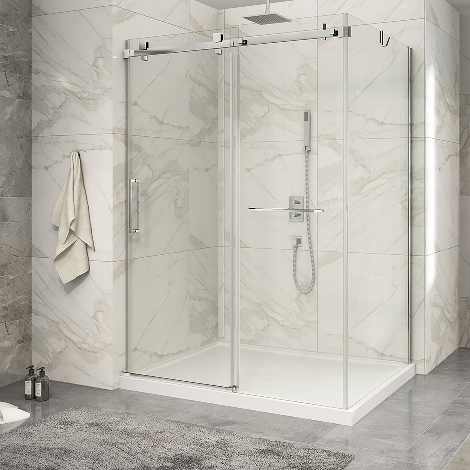Shower base 60 x 42, in a corner, wall on the left side, in glossy